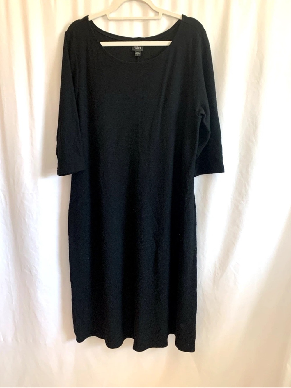Eileen Fisher Black Wool Knit Minimalist Midi Dress - Size Extra Large